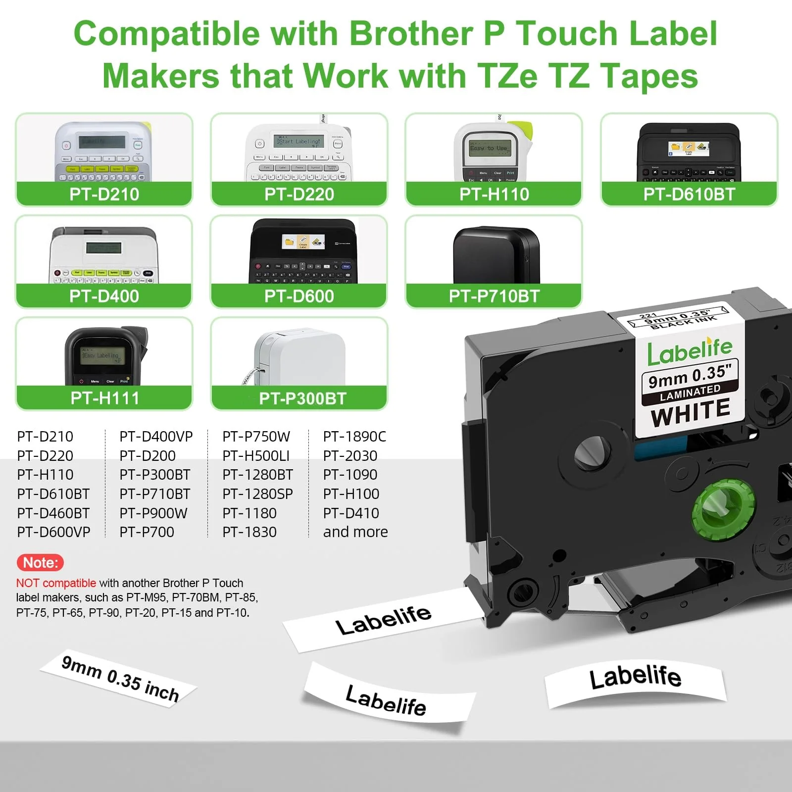 Labelife 5-Pack TZe-221 Label Tape TZe TZ Tape 9mm 0.35 Laminated White Label Tape Replace for Brother P Touch 9mm Label Maker Tape TZe221 for Brother PT-D210 PT-D220 PT-D200 PT-H110 PT-D400 PT-D610BT 9mm 0.35 inch - Image 2