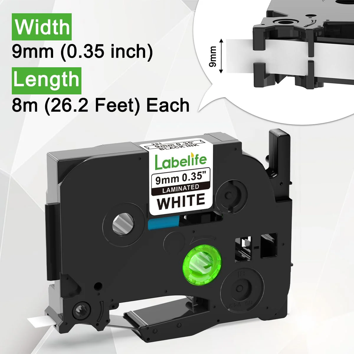 Labelife 5-Pack TZe-221 Label Tape TZe TZ Tape 9mm 0.35 Laminated White Label Tape Replace for Brother P Touch 9mm Label Maker Tape TZe221 for Brother PT-D210 PT-D220 PT-D200 PT-H110 PT-D400 PT-D610BT 9mm 0.35 inch - Image 3