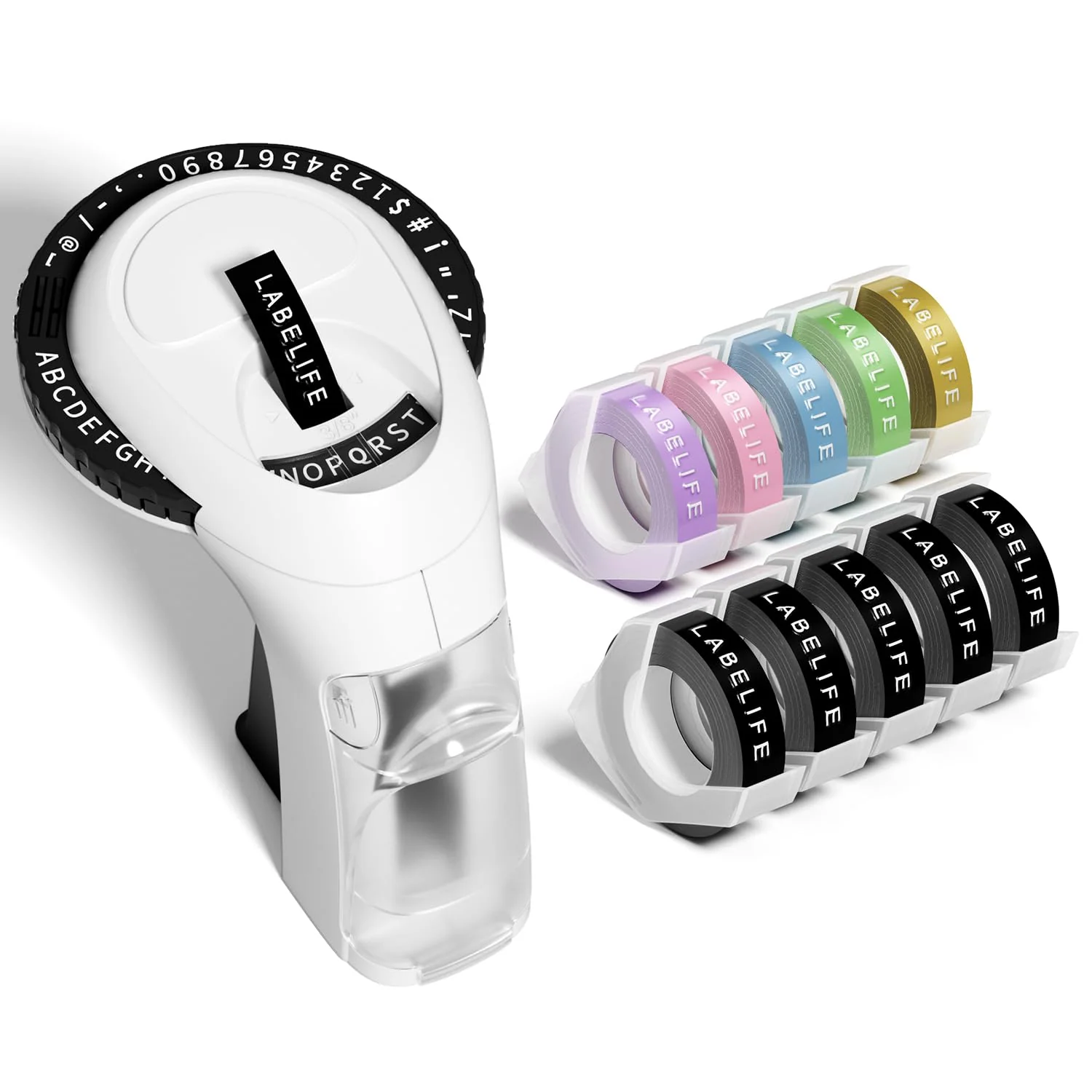 Labelife Embossing Label Maker Machine with Tapes, Omega S Vintage 3D Embosser, Old School Handheld Label Printer, Portable Retro Manual Embossed Labeler for Home Office School DIY, Black Black with Black*5/Gold/Purple/Pink/Blue/Green - Image 9