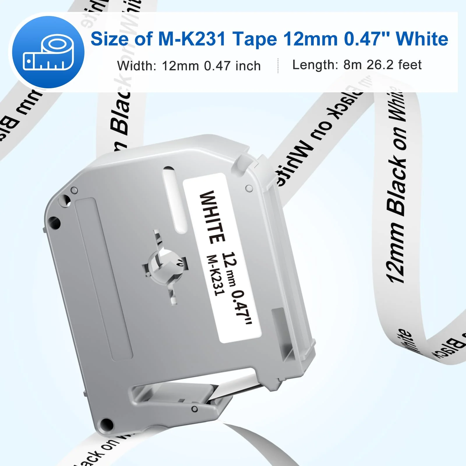 Labelife M-K231 Label Tape Replace for Brother P Touch M Tape M-K231S M231 MK231 M-231 12mm 0.47 Inch for Brother PTouch PT-M95 PT-65 PT-80 PT-70 PT-45 PT-90 Label Makers, Black on White, 4 Pack - Image 3