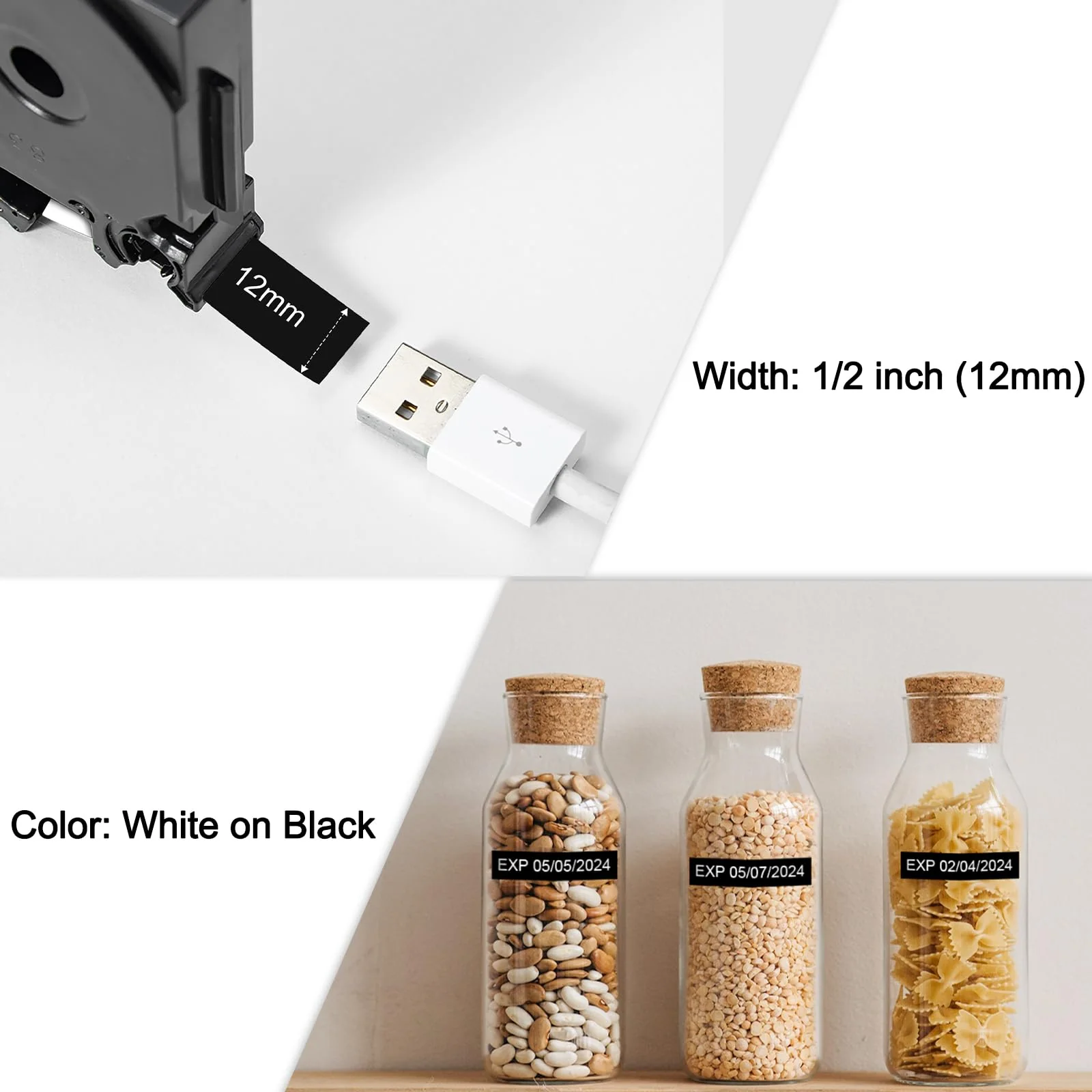 Labelife TZe-335 Label Tape Replacement for Brother P Touch Label Tape White on Black TZe TZ Tape 12mm 0.47 Laminated Black Label Maker Tape TZe335 for Brother PT-D210 PT-D220 PT-H110 Labeler, 4-Pack 12mm 0.47 inch - Image 3