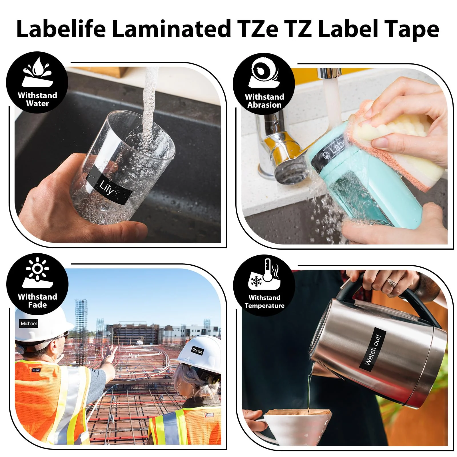 Labelife TZe-335 Label Tape Replacement for Brother P Touch Label Tape White on Black TZe TZ Tape 12mm 0.47 Laminated Black Label Maker Tape TZe335 for Brother PT-D210 PT-D220 PT-H110 Labeler, 4-Pack 12mm 0.47 inch - Image 5
