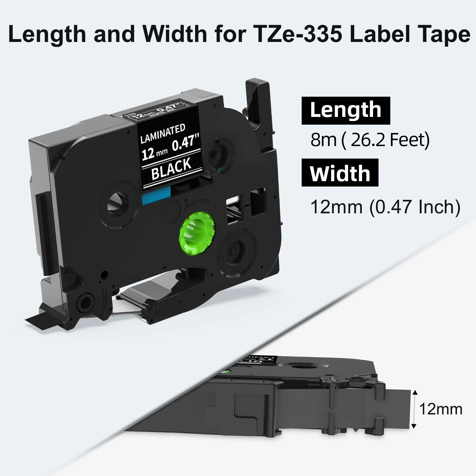 Labelife TZe-335 Label Tape Replacement for Brother P Touch Label Tape White on Black TZe TZ Tape 12mm 0.47 Laminated Black Label Maker Tape TZe335 for Brother PT-D210 PT-D220 PT-H110 Labeler, 4-Pack 12mm 0.47 inch - Image 8