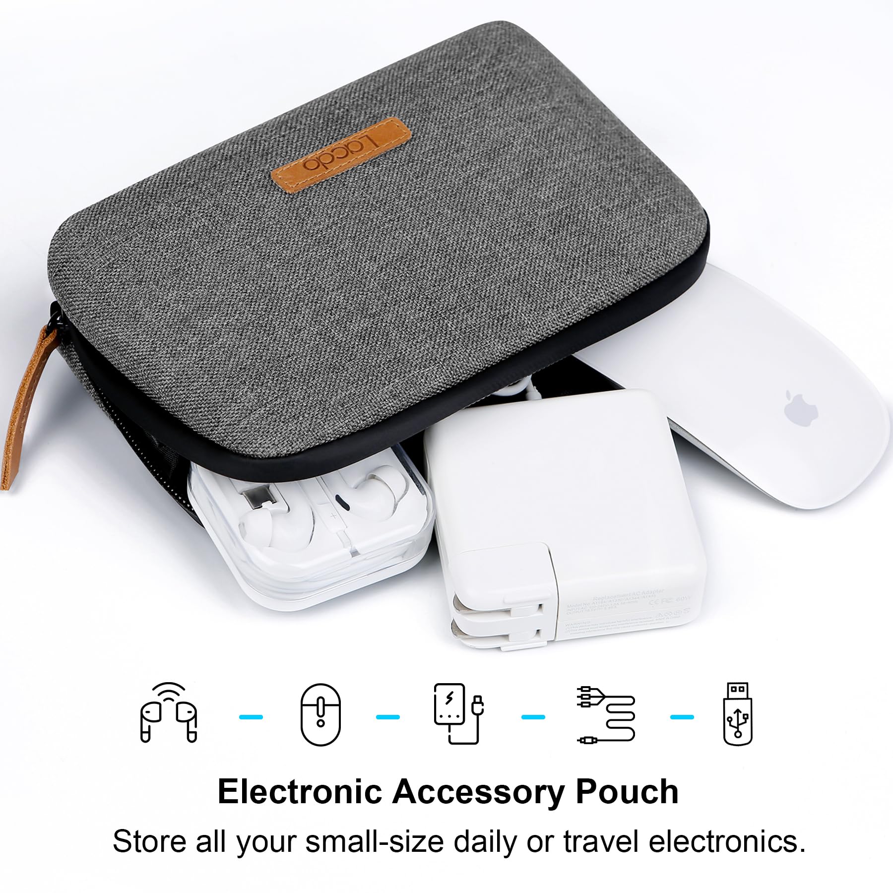 Lacdo Electronic Organizer Travel Cable Organizer Bag Pouch Case Tech Electronic Accessories Case Portable Charger Case for Cable, Cords, MacBook Laptop Charger, Mouse, Power Adapter, Power Bank, Gray - Image 3