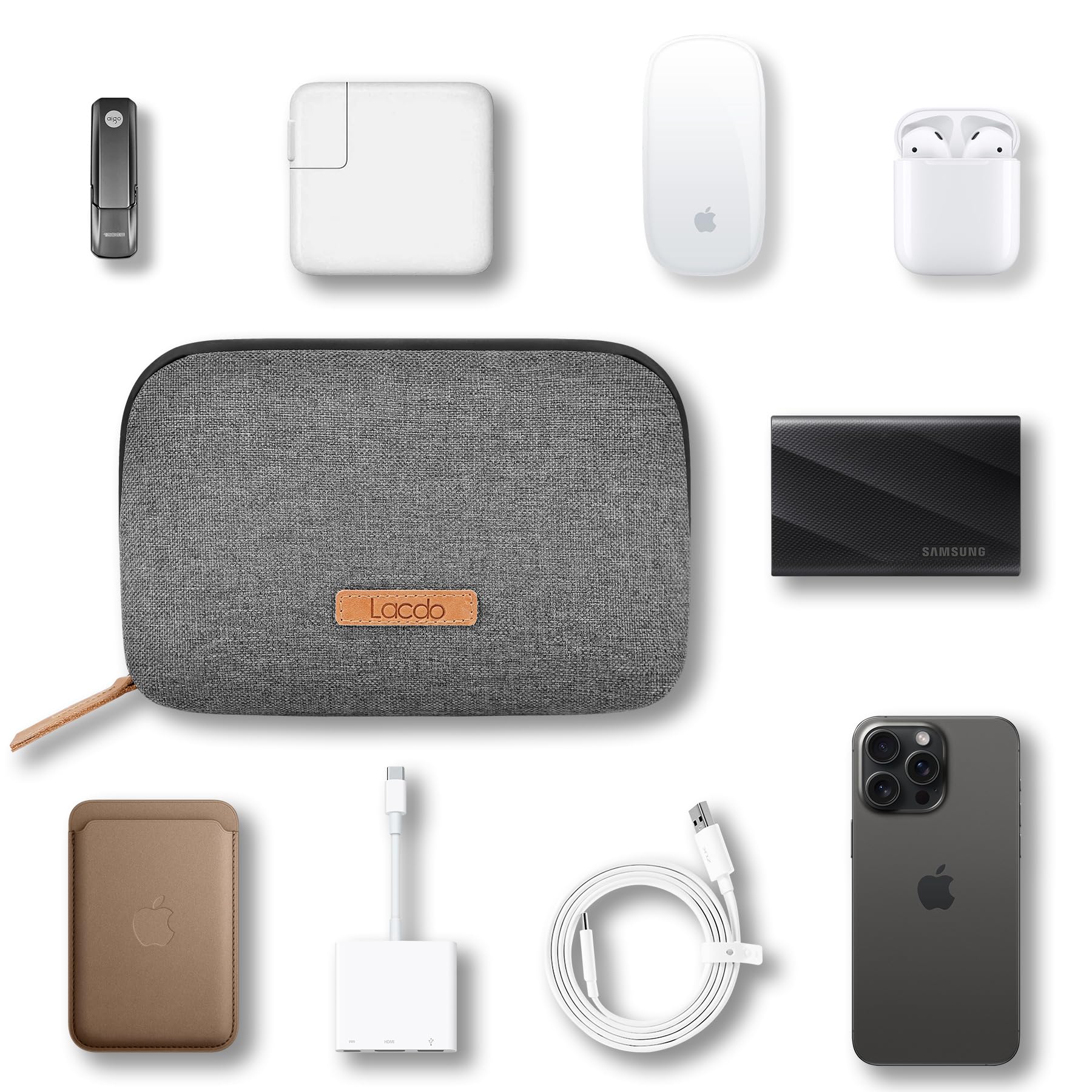 Lacdo Electronic Organizer Travel Cable Organizer Bag Pouch Case Tech Electronic Accessories Case Portable Charger Case for Cable, Cords, MacBook Laptop Charger, Mouse, Power Adapter, Power Bank, Gray - Image 5