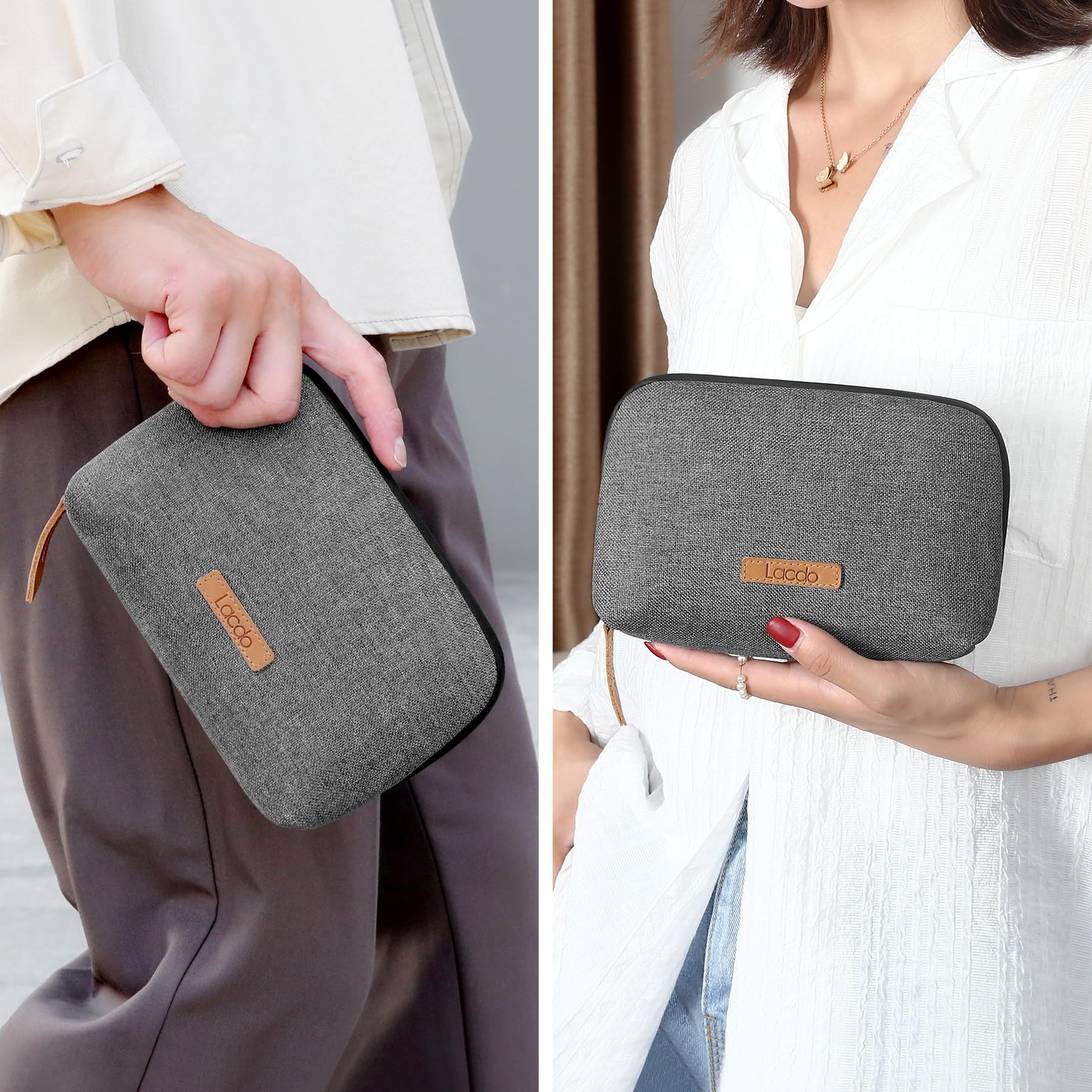 Lacdo Electronic Organizer Travel Cable Organizer Bag Pouch Case Tech Electronic Accessories Case Portable Charger Case for Cable, Cords, MacBook Laptop Charger, Mouse, Power Adapter, Power Bank, Gray - Image 7