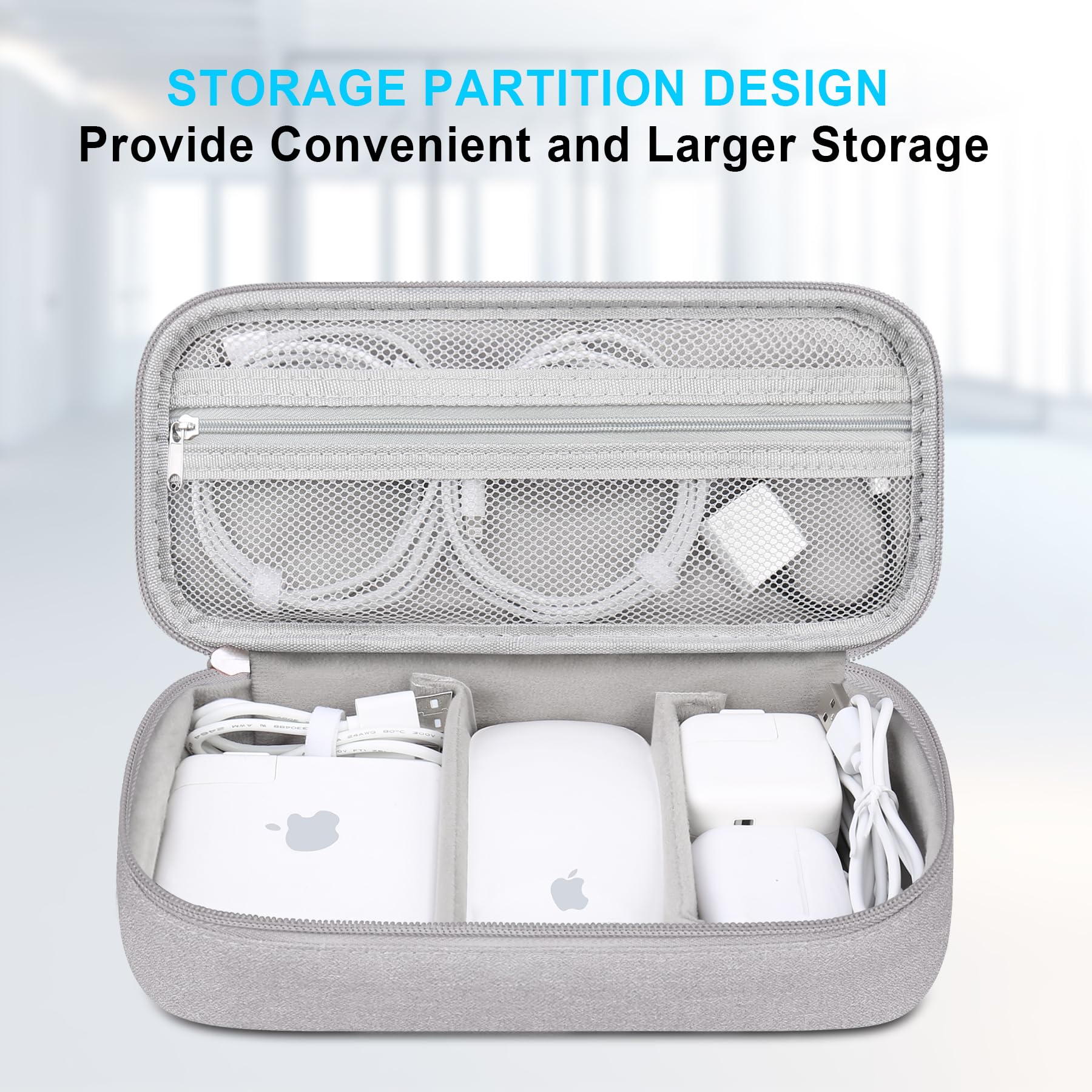 Lacdo Electronic Organizer Travel Cable Organizer Bag Pouch Tech Electronic Accessories Carry Case Portable Double Layers Charger Case for Cable, Cords, Charger, Earphone, Power Bank, Gray - Image 3