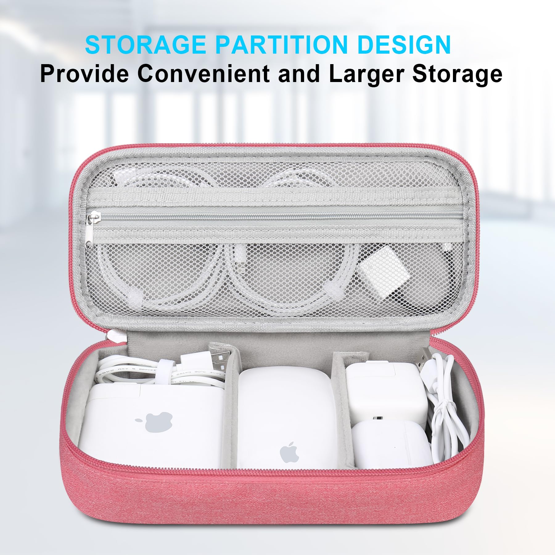Lacdo Electronic Organizer Travel Cable Organizer Bag Pouch Tech Electronic Accessories Carry Case Portable Double Layers Charger Case for Cable, Cords, Charger, Earphone, Power Bank, Pink - Image 3