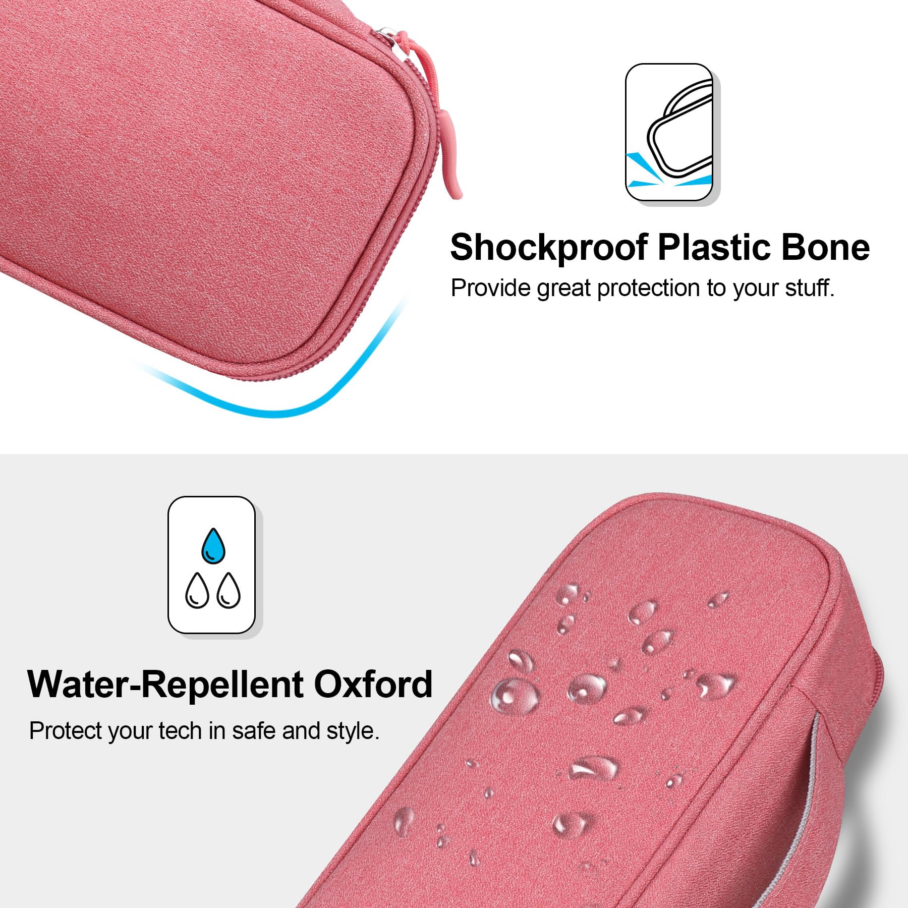 Lacdo Electronic Organizer Travel Cable Organizer Bag Pouch Tech Electronic Accessories Carry Case Portable Double Layers Charger Case for Cable, Cords, Charger, Earphone, Power Bank, Pink - Image 5