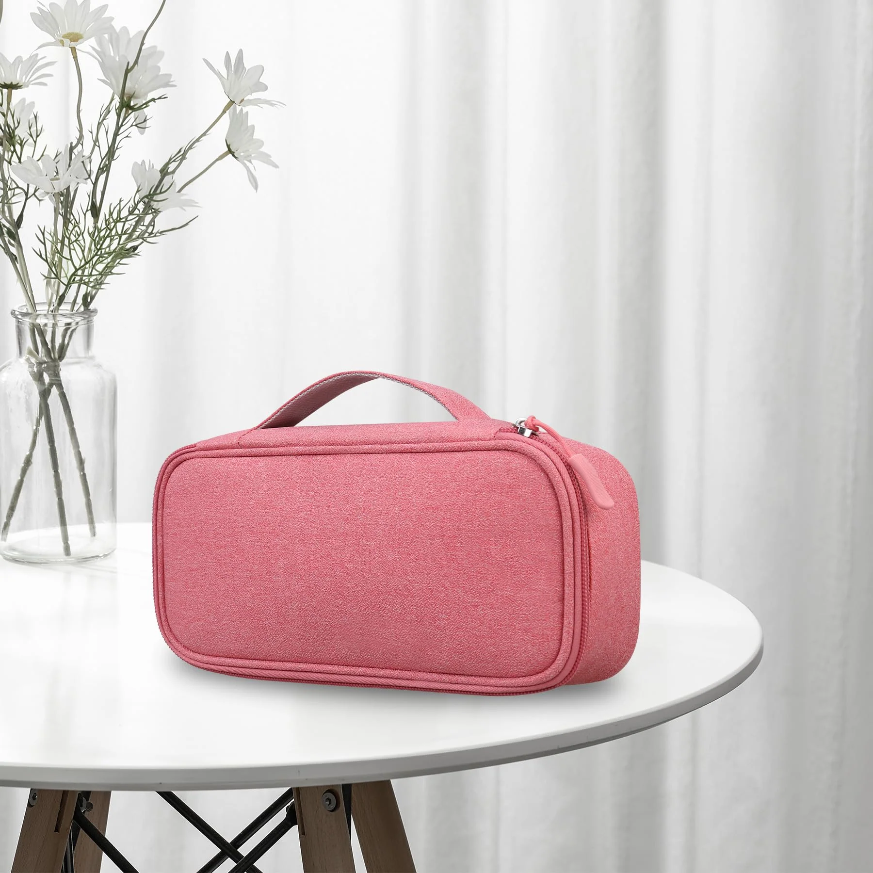 Lacdo Electronic Organizer Travel Cable Organizer Bag Pouch Tech Electronic Accessories Carry Case Portable Double Layers Charger Case for Cable, Cords, Charger, Earphone, Power Bank, Pink - Image 7