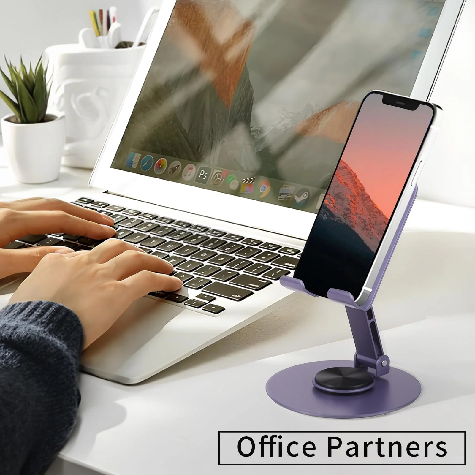 Laisesimo 360 Rotating Phone Holder, Fully Adjustable Foldable Cell Phone Stand, Base Stable Non-Slip Desktop Phone Stand, Compatible with iPhone16 15 14 Samsung and Tablet Devices，Purple Purple - Image 2