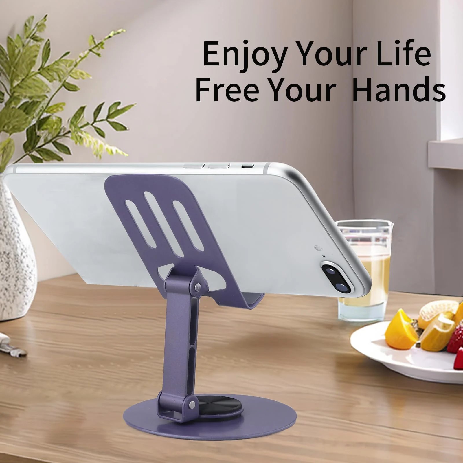 Laisesimo 360 Rotating Phone Holder, Fully Adjustable Foldable Cell Phone Stand, Base Stable Non-Slip Desktop Phone Stand, Compatible with iPhone16 15 14 Samsung and Tablet Devices，Purple Purple - Image 4