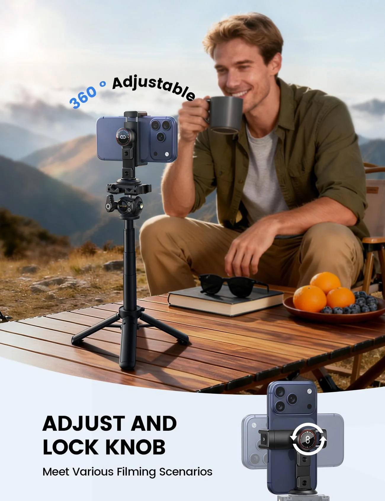 Lamicall Aluminum Phone Tripod Mount with 3 Cold Shoes & Arca Port & 1/4" Thread, [Wider Clamp] Camera Phone Holder Adapter Valentines Day Gift for iPhone 17 Smartphone Tripod Cell Phone Holder - Image 4