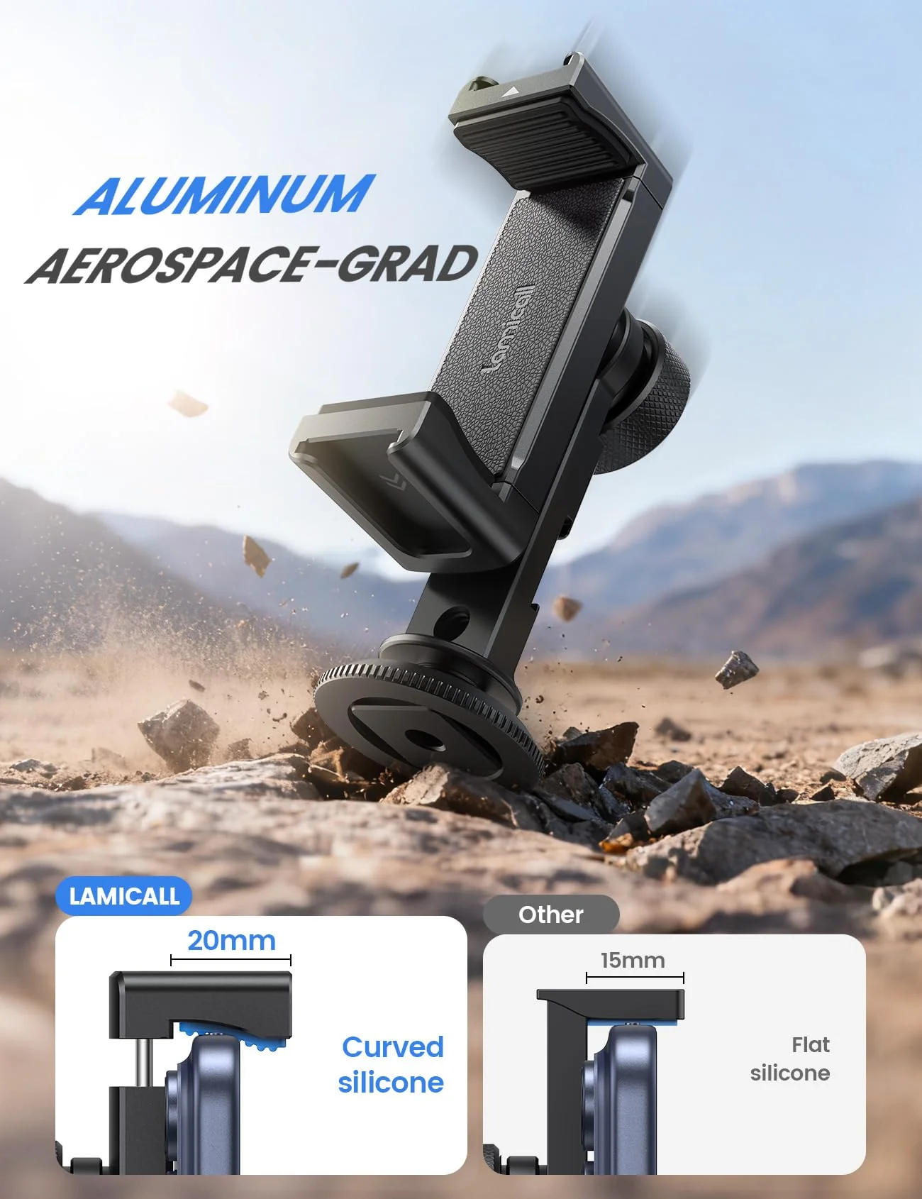 Lamicall Aluminum Phone Tripod Mount with 3 Cold Shoes & Arca Port & 1/4" Thread, [Wider Clamp] Camera Phone Holder Adapter Valentines Day Gift for iPhone 17 Smartphone Tripod Cell Phone Holder - Image 5