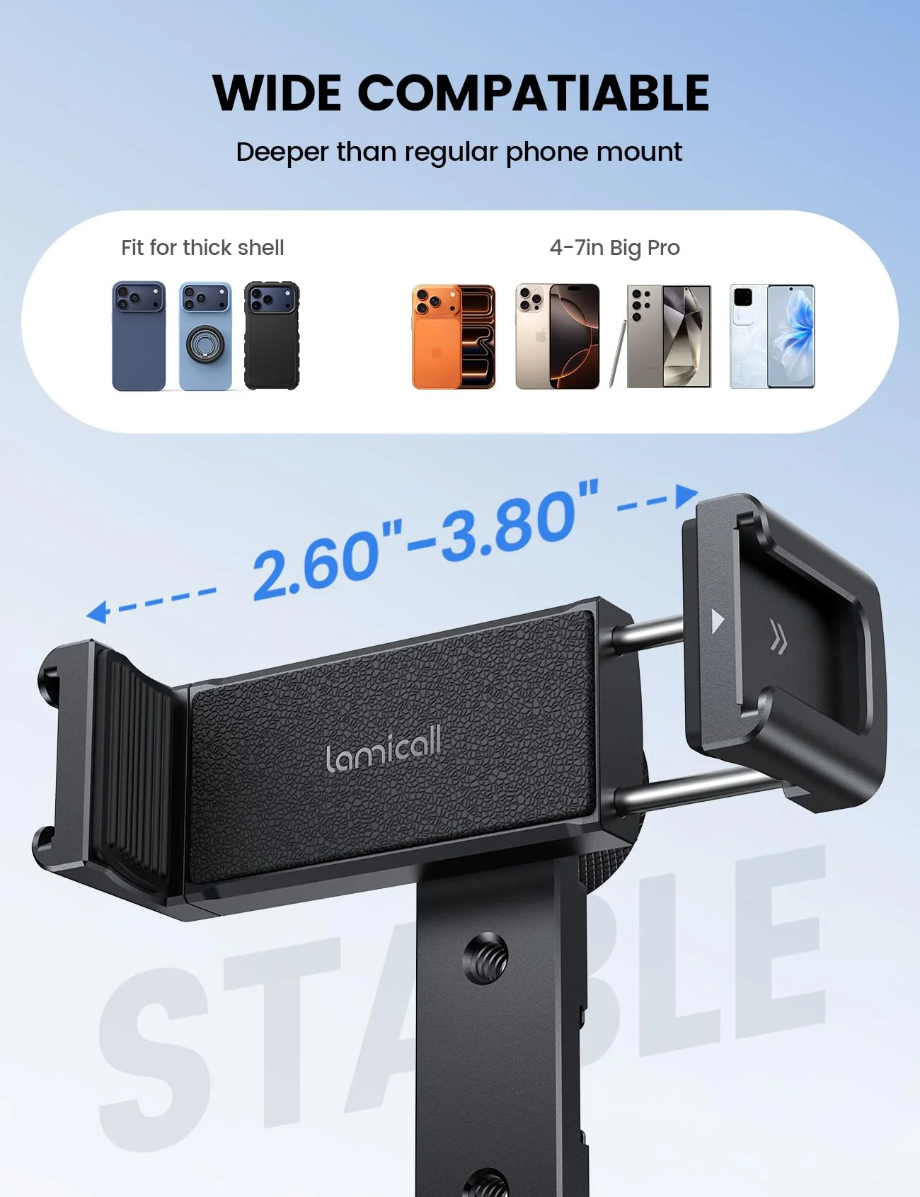 Lamicall Aluminum Phone Tripod Mount with 3 Cold Shoes & Arca Port & 1/4" Thread, [Wider Clamp] Camera Phone Holder Adapter Valentines Day Gift for iPhone 17 Smartphone Tripod Cell Phone Holder - Image 6
