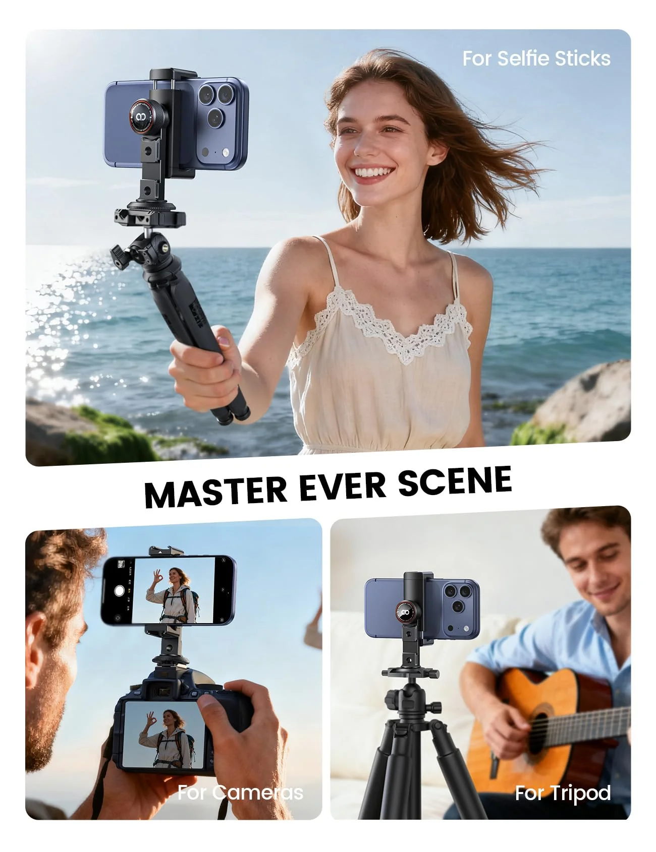Lamicall Aluminum Phone Tripod Mount with 3 Cold Shoes & Arca Port & 1/4" Thread, [Wider Clamp] Camera Phone Holder Adapter Valentines Day Gift for iPhone 17 Smartphone Tripod Cell Phone Holder - Image 7