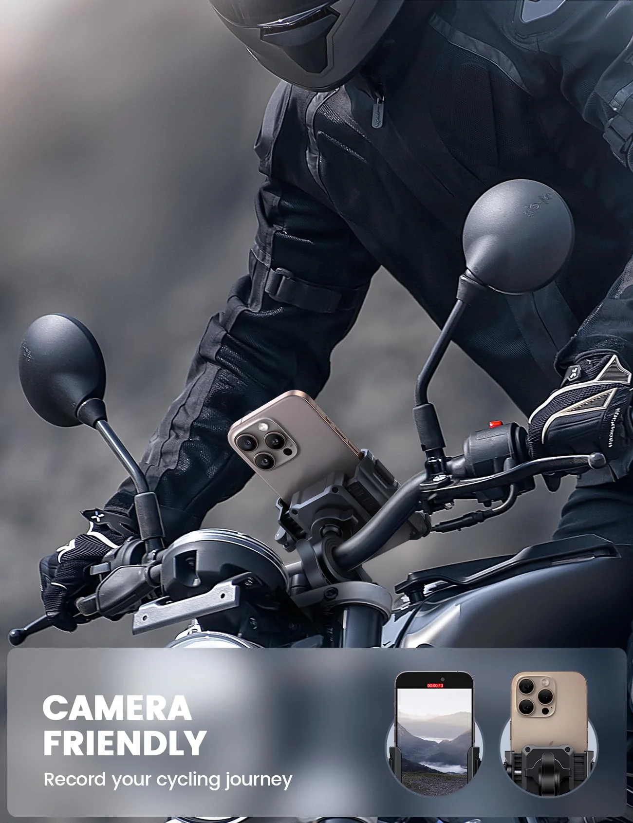 Lamicall Motorcycle Bike Phone Mount - [No Block Camera] [1s Lock] Bike Cell Phone Holder Clamp, Bicycle Scooter Handlebar Clip, Gifts for iPhone 17 16 15 14 Pro Max, Galaxy S25 Ultra, 4.7-7" Phones Black - Image 2