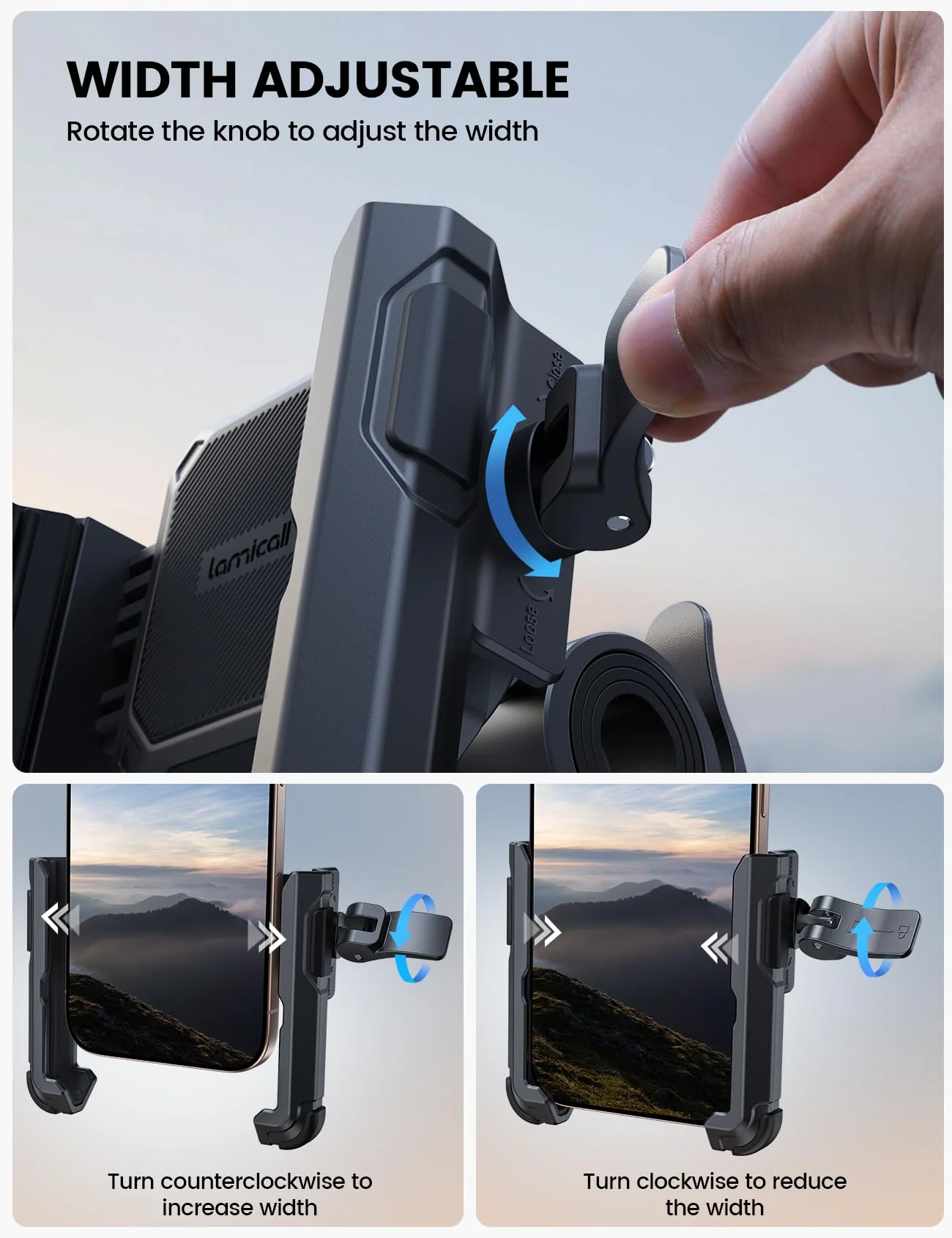 Lamicall Motorcycle Bike Phone Mount - [No Block Camera] [1s Lock] Bike Cell Phone Holder Clamp, Bicycle Scooter Handlebar Clip, Gifts for iPhone 17 16 15 14 Pro Max, Galaxy S25 Ultra, 4.7-7" Phones Black - Image 4