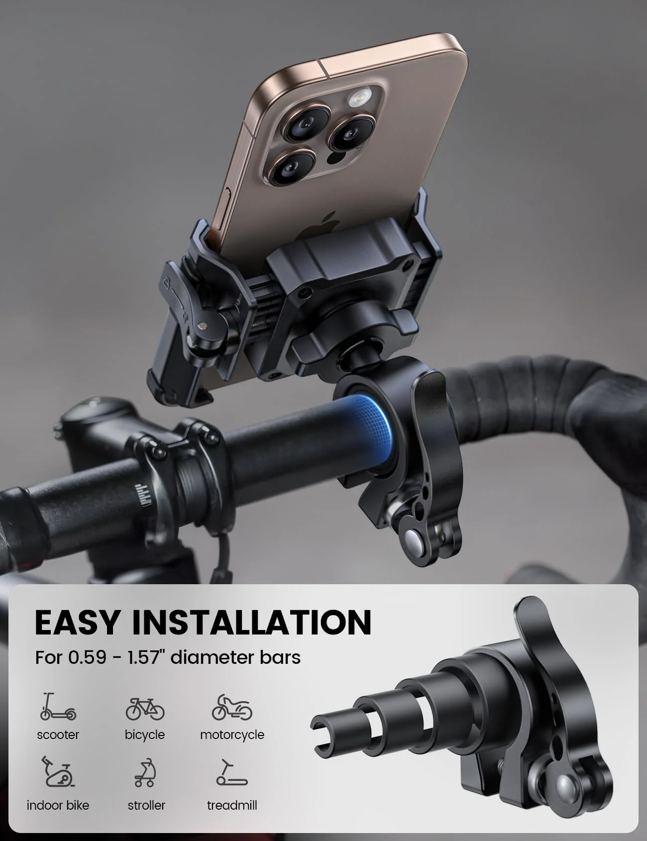 Lamicall Motorcycle Bike Phone Mount - [No Block Camera] [1s Lock] Bike Cell Phone Holder Clamp, Bicycle Scooter Handlebar Clip, Gifts for iPhone 17 16 15 14 Pro Max, Galaxy S25 Ultra, 4.7-7" Phones Black - Image 6