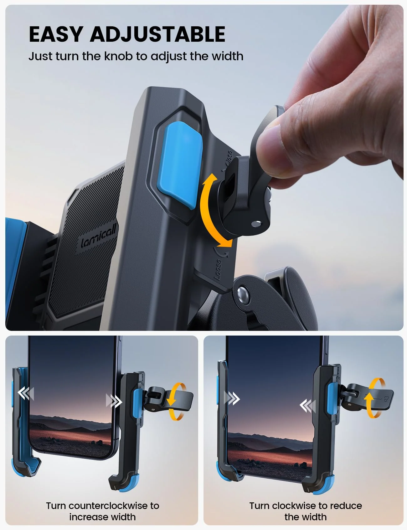 Lamicall Motorcycle Phone Mount Holder - [Camera Friendly] [1s Lock] Bike Phone Holder Handlebar Clamp, Bicycle Scooter Phone Clip, for iPhone Air, 17, 16, 15 Pro Max, Galaxy S25, 4.7-7" Phones, Blue - Image 2