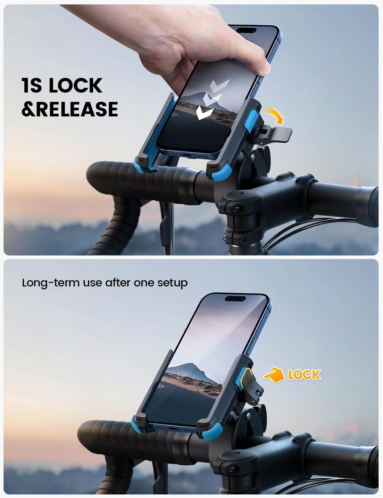 Lamicall Motorcycle Phone Mount Holder - [Camera Friendly] [1s Lock] Bike Phone Holder Handlebar Clamp, Bicycle Scooter Phone Clip, for iPhone Air, 17, 16, 15 Pro Max, Galaxy S25, 4.7-7" Phones, Blue - Image 3