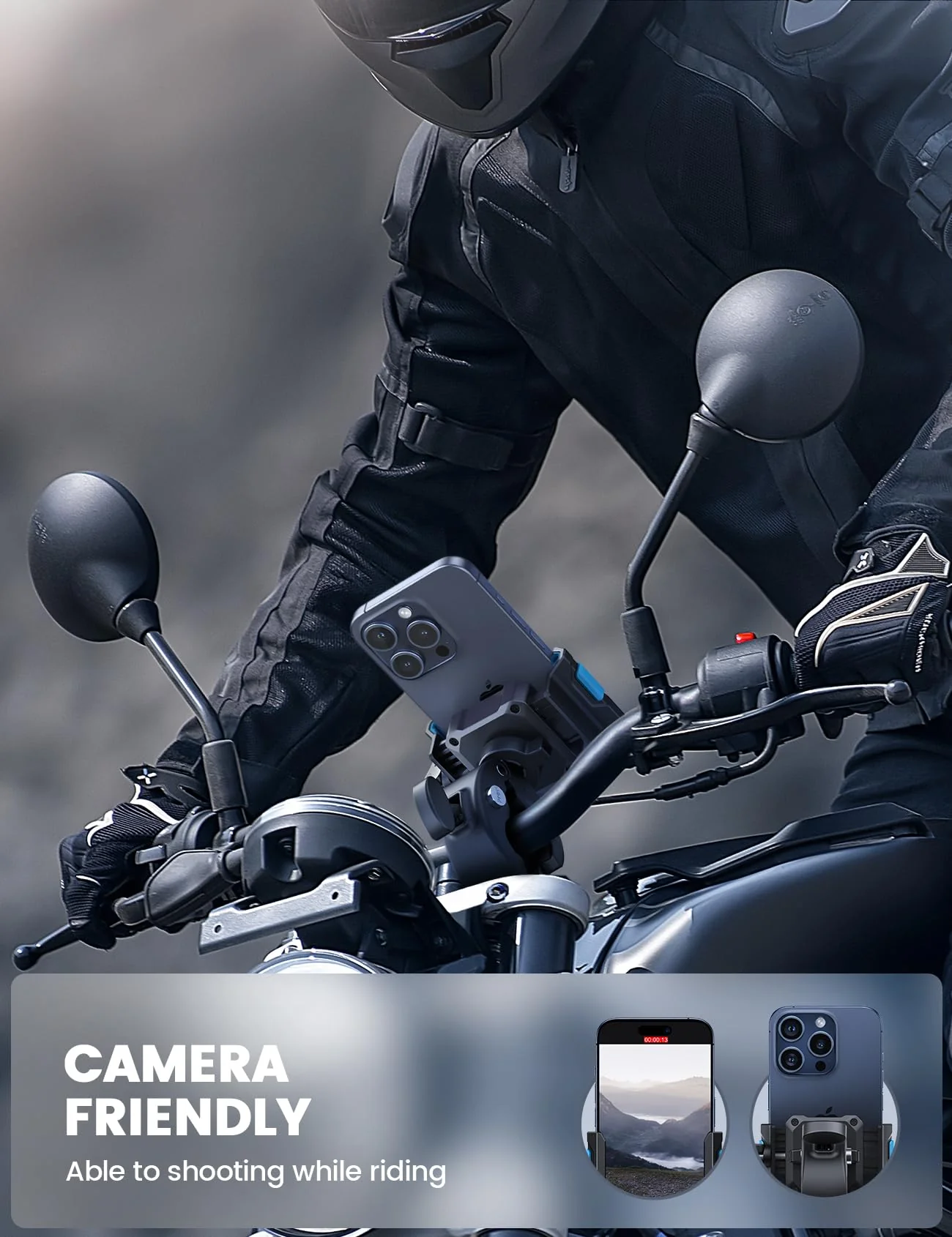 Lamicall Motorcycle Phone Mount Holder - [Camera Friendly] [1s Lock] Bike Phone Holder Handlebar Clamp, Bicycle Scooter Phone Clip, for iPhone Air, 17, 16, 15 Pro Max, Galaxy S25, 4.7-7" Phones, Blue - Image 4