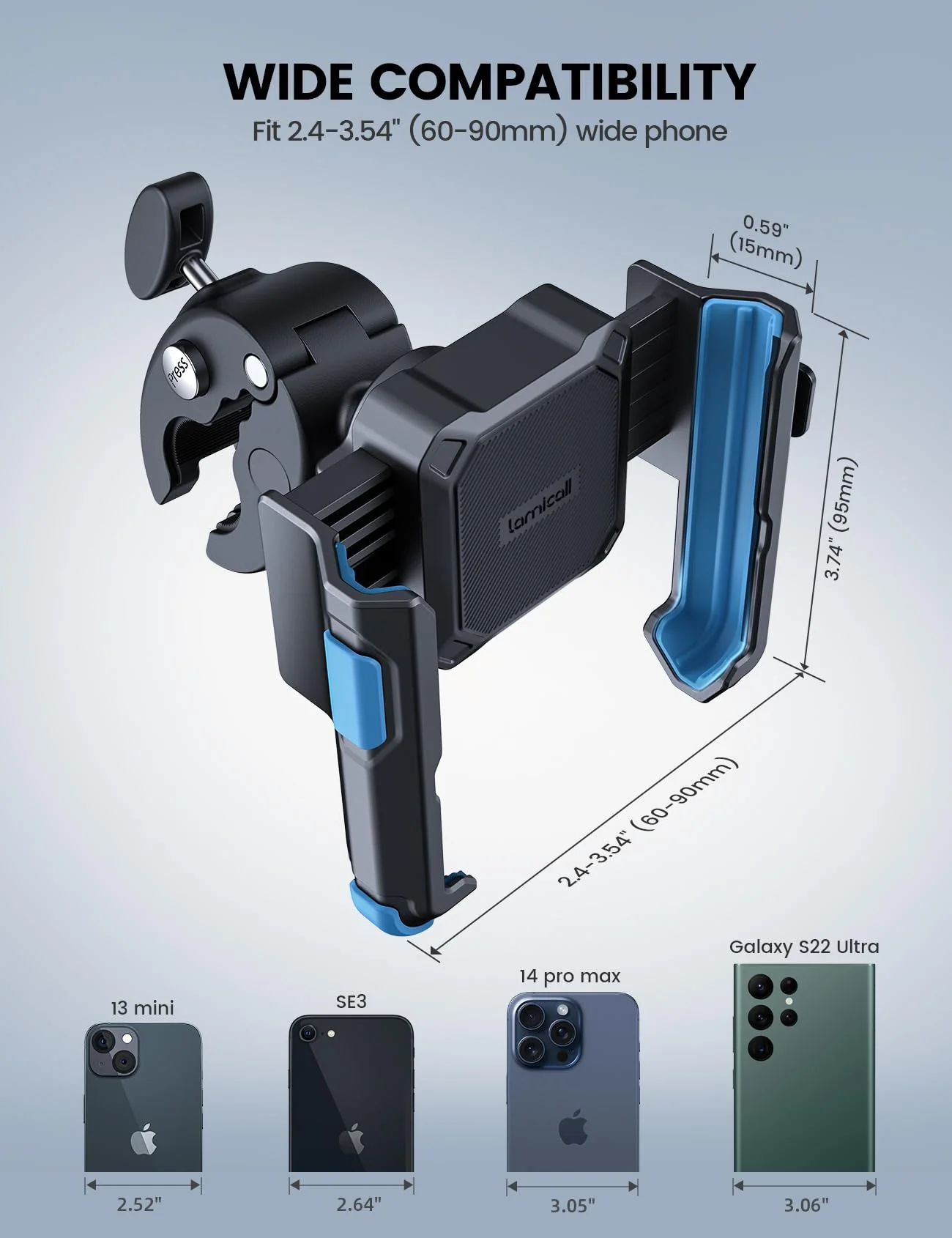 Lamicall Motorcycle Phone Mount Holder - [Camera Friendly] [1s Lock] Bike Phone Holder Handlebar Clamp, Bicycle Scooter Phone Clip, for iPhone Air, 17, 16, 15 Pro Max, Galaxy S25, 4.7-7" Phones, Blue - Image 5
