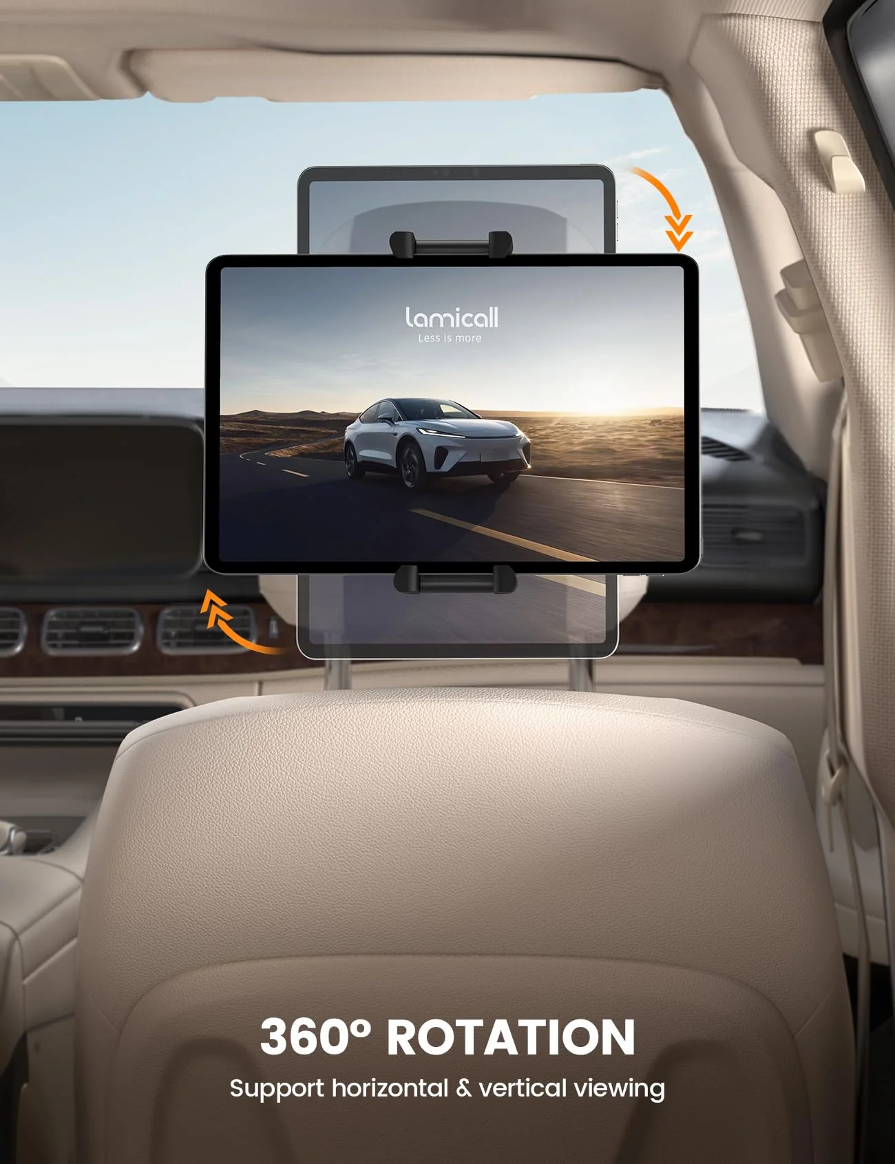 Lamicall Tablet Holder for Car Headrest - [Thick Case Friendly] [360° Rotation] Car Tablet Mount for Backseat, Road Trip Essentials for Kids, for iPad Pro, Air, Mini, Galaxy, Fire HD, 6.1-13" Tablets - Image 2