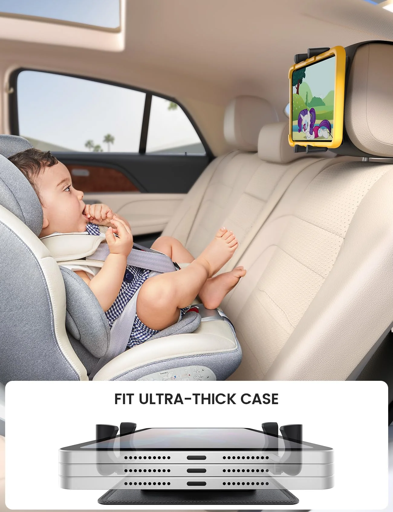 Lamicall Tablet Holder for Car Headrest - [Thick Case Friendly] [360° Rotation] Car Tablet Mount for Backseat, Road Trip Essentials for Kids, for iPad Pro, Air, Mini, Galaxy, Fire HD, 6.1-13" Tablets - Image 3