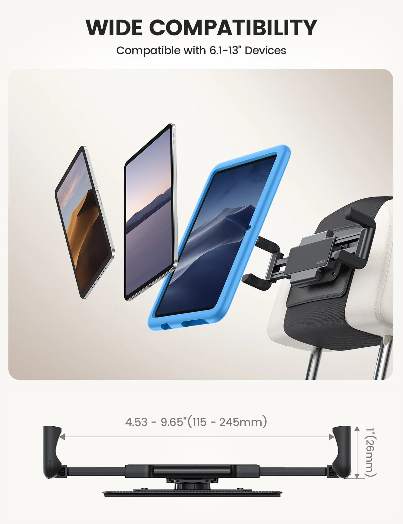 Lamicall Tablet Holder for Car Headrest - [Thick Case Friendly] [360° Rotation] Car Tablet Mount for Backseat, Road Trip Essentials for Kids, for iPad Pro, Air, Mini, Galaxy, Fire HD, 6.1-13" Tablets - Image 5