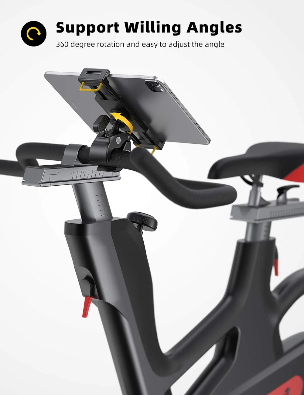 Lamicall Tablet Holder for Spin Bike - Tablet Mount Clamp for Indoor Bike Peloton, Treadmill, Exercise Bicycle Clamp for iPad Pro/Air/Mini and 4.7-12.9" Tablet Black - Image 2