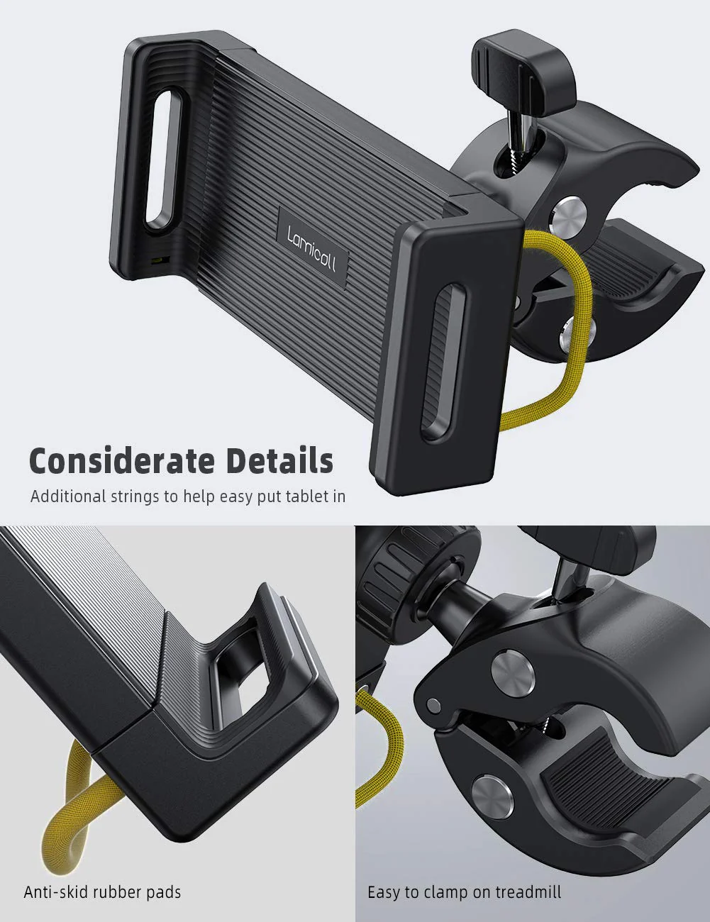 Lamicall Tablet Holder for Spin Bike - Tablet Mount Clamp for Indoor Bike Peloton, Treadmill, Exercise Bicycle Clamp for iPad Pro/Air/Mini and 4.7-12.9" Tablet Black - Image 6
