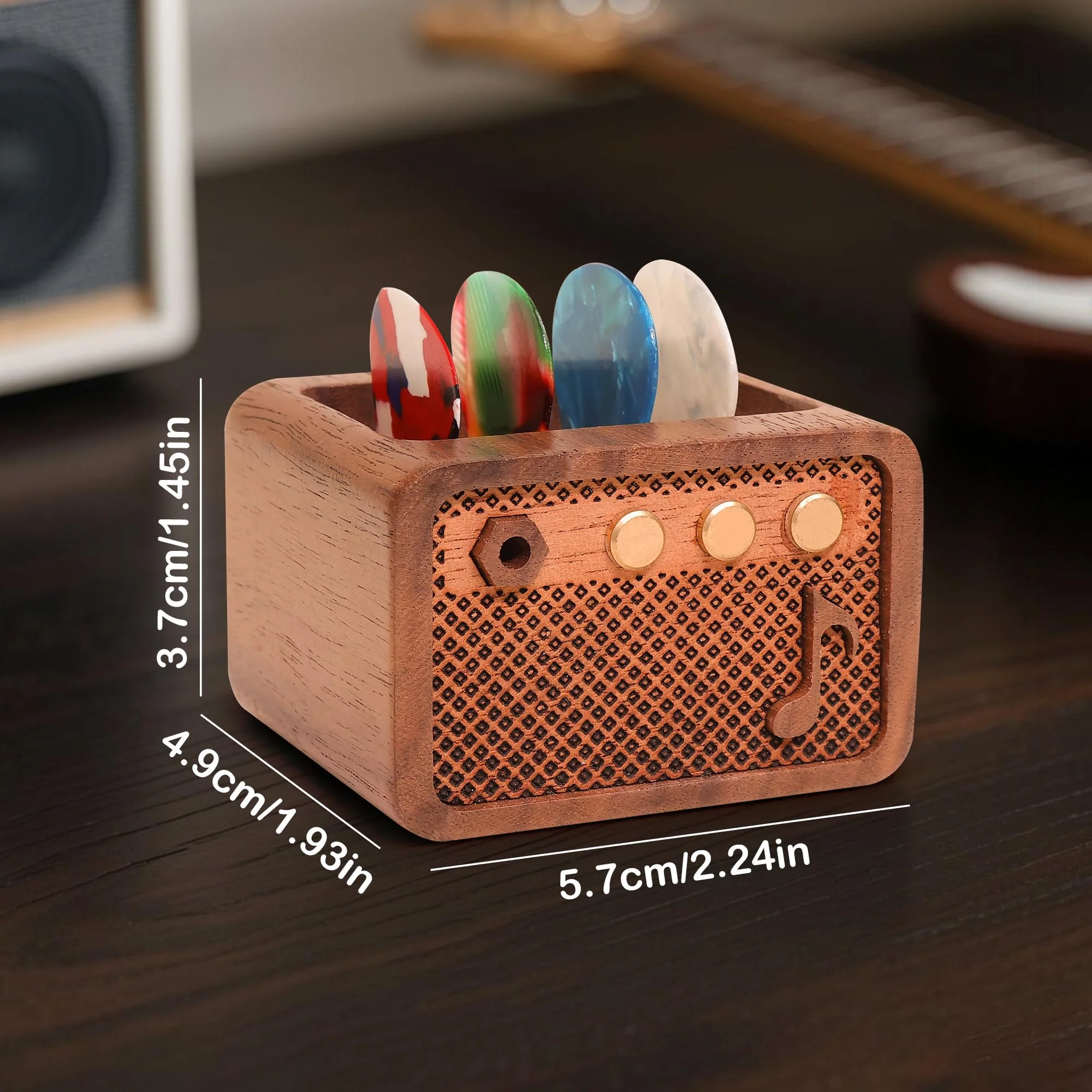 Lampeez Amp Shaped Guitar Pick Holder, Walnut Wood Pick Stand for Picks Storage and Display, Gifts for Guitar Players Enthusiasts color-walnut - Image 6