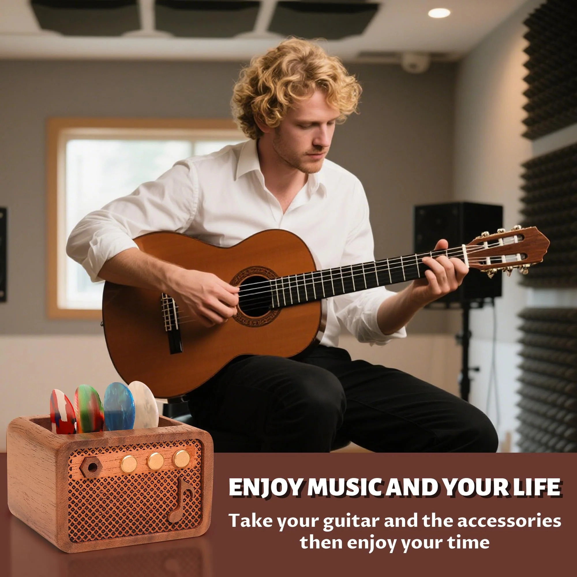 Lampeez Amp Shaped Guitar Pick Holder, Walnut Wood Pick Stand for Picks Storage and Display, Gifts for Guitar Players Enthusiasts color-walnut - Image 7