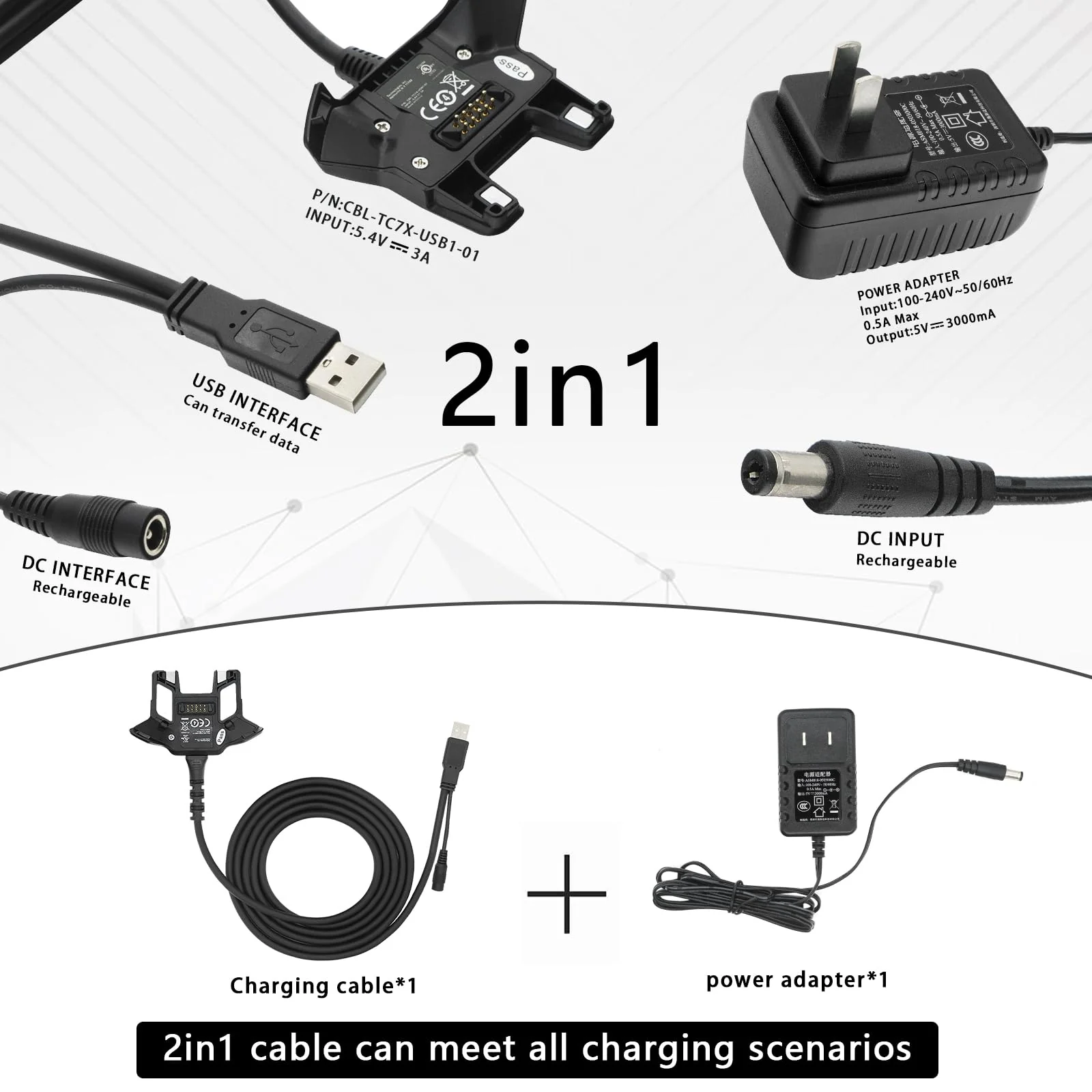 LANADO USB Charger Cable with Adapter for Zebra Symbol TC70 TC75 PDA Handheld Computer Charger Set Replaces CBL-TC7X-USB1-01 for TC72 TC77 Scanner - Image 3