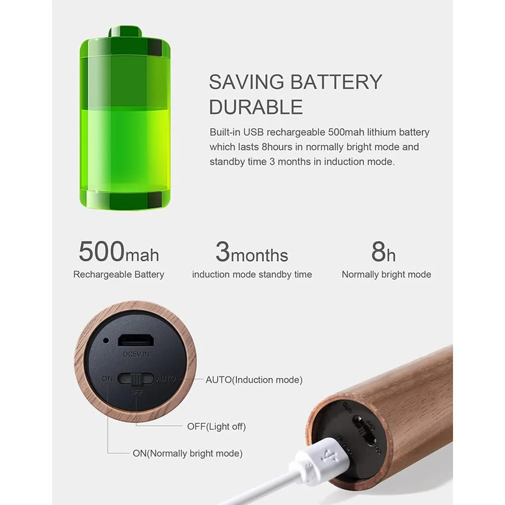 LANDGOO Wooden Motion Sensor Lights Indoor, Magnet Body Hallway Rechargeable LED Wireless Battery Operated Wall Sconce, Portable Decor Torch Night Lighting for Bedroom (Walnut Wood 2PCS) Small Walnut Wood 2ps - Image 3