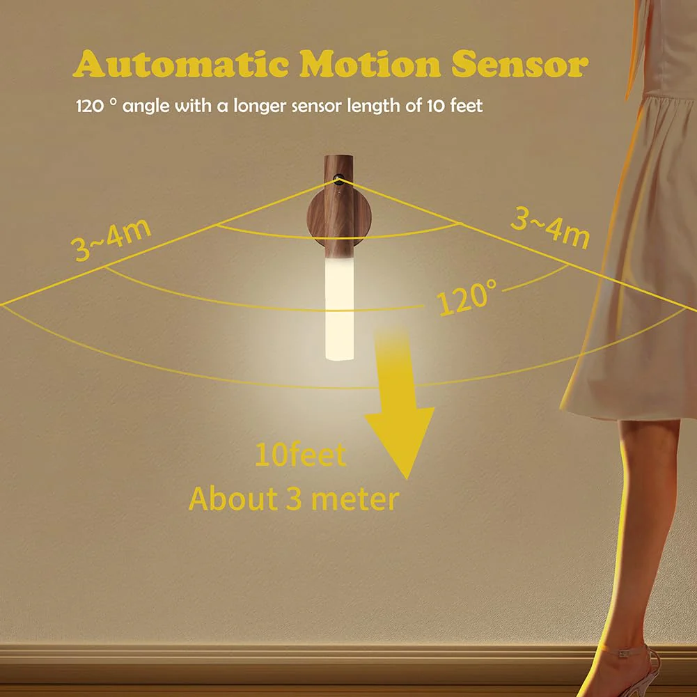 LANDGOO Wooden Motion Sensor Lights Indoor, Magnet Body Hallway Rechargeable LED Wireless Battery Operated Wall Sconce, Portable Decor Torch Night Lighting for Bedroom (Walnut Wood 2PCS) Small Walnut Wood 2ps - Image 4