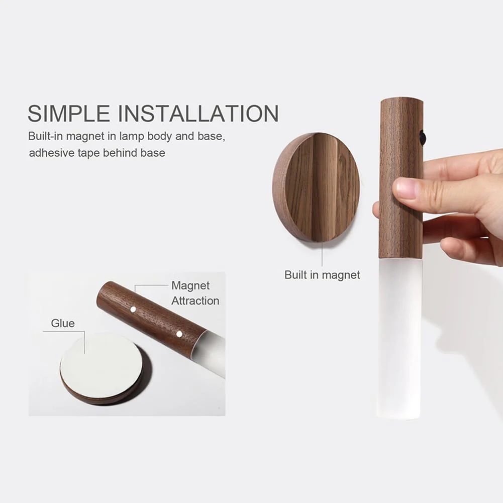 LANDGOO Wooden Motion Sensor Lights Indoor, Magnet Body Hallway Rechargeable LED Wireless Battery Operated Wall Sconce, Portable Decor Torch Night Lighting for Bedroom (Walnut Wood 2PCS) Small Walnut Wood 2ps - Image 5