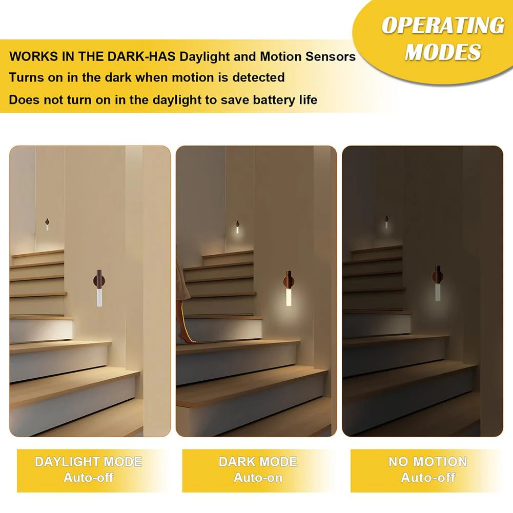 LANDGOO Wooden Motion Sensor Lights Indoor, Magnet Body Hallway Rechargeable LED Wireless Battery Operated Wall Sconce, Portable Decor Torch Night Lighting for Bedroom (Walnut Wood 2PCS) Small Walnut Wood 2ps - Image 6