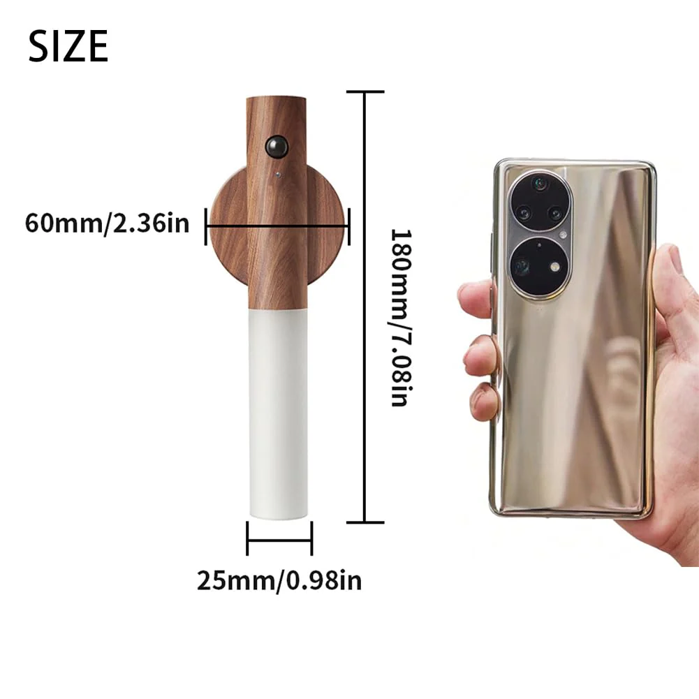 LANDGOO Wooden Motion Sensor Lights Indoor, Magnet Body Hallway Rechargeable LED Wireless Battery Operated Wall Sconce, Portable Decor Torch Night Lighting for Bedroom (Walnut Wood 2PCS) Small Walnut Wood 2ps - Image 7