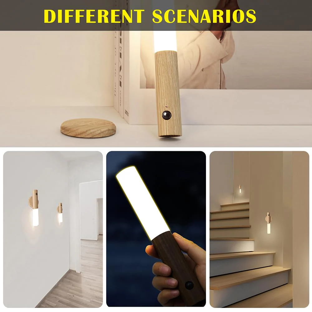 LANDGOO Wooden Motion Sensor Lights Indoor, Magnet Body Hallway Rechargeable LED Wireless Battery Operated Wall Sconce, Portable Decor Torch Night Lighting for Bedroom (Walnut Wood 2PCS) Small Walnut Wood 2ps - Image 8