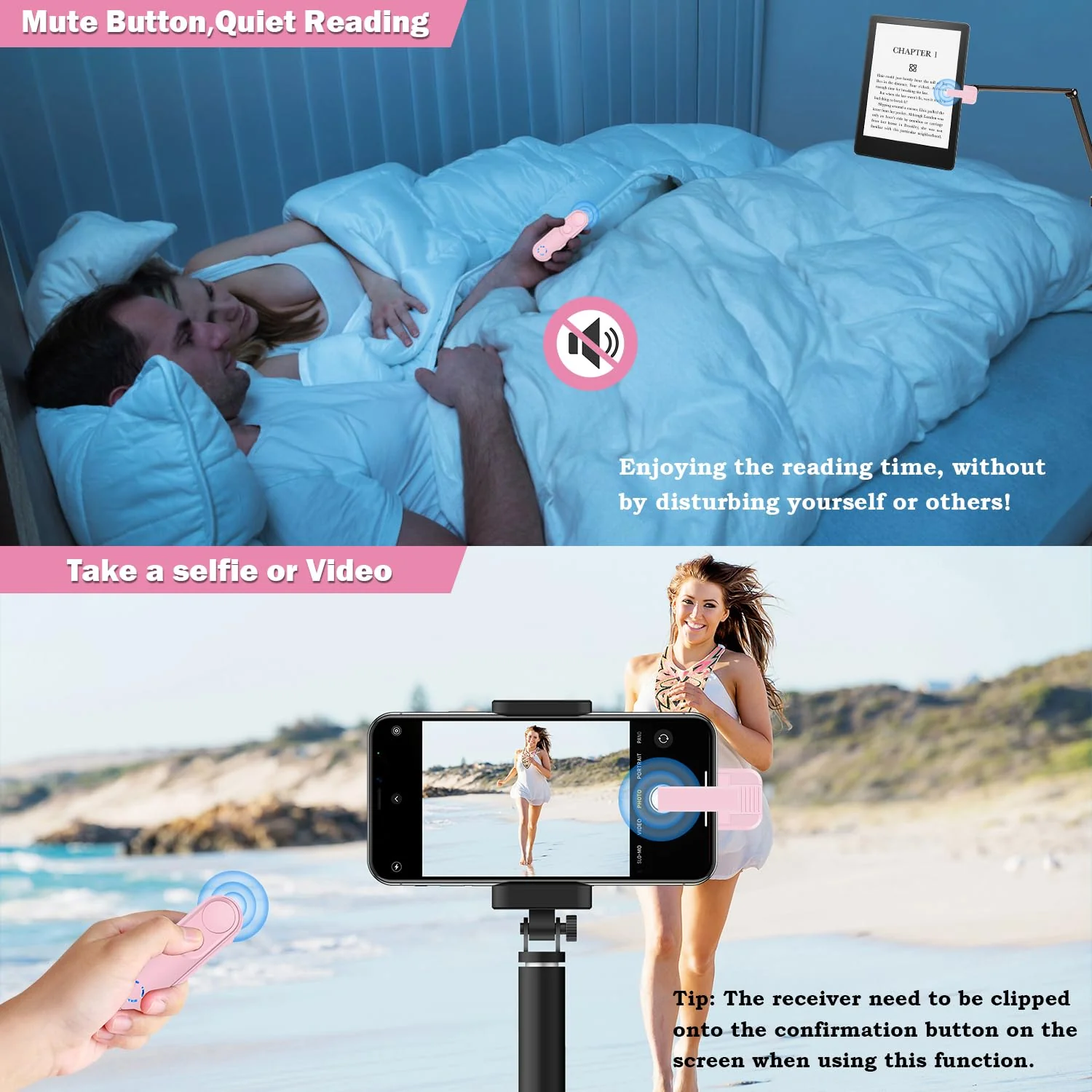 LANGREE Remote Page Turner for Kindle Paperwhite Oasis Kobo eReaders, Kindle Accessories, Page Turner Clicker for ipad Tablets Phone Reading Novels Taking Photos, Kindle Remote with Power Display Pink - Image 5