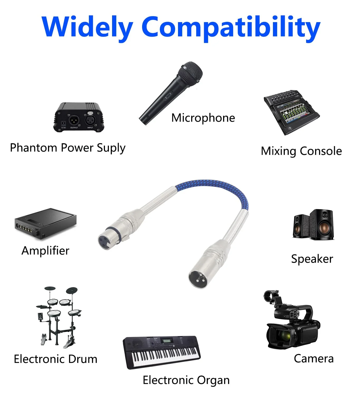 LANMINGLEL Short 3 Pin Metal Spring Microphone Cable XLR Male to Female Heavy Duty Balanced Nylon Braided Cord Compatible Speakers, Microphones(0.3M) 0.3M - Image 7