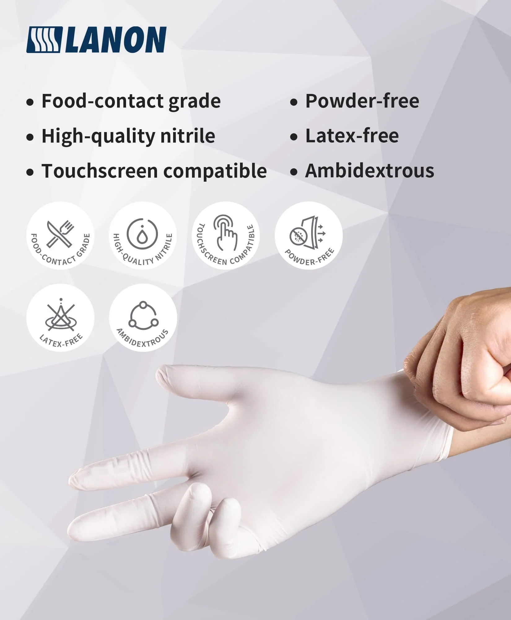 LANON Food Safe White Disposable Nitrile Gloves, Latex-Free, Powder-Free, Textured Fingertips, Cooking, Cleaning, Small Small (Pack of 100) - Image 2