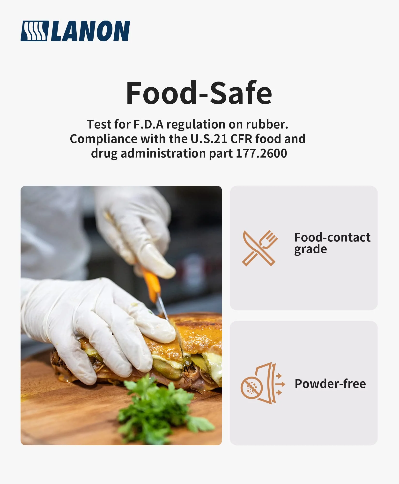 LANON Food Safe White Disposable Nitrile Gloves, Latex-Free, Powder-Free, Textured Fingertips, Cooking, Cleaning, Small Small (Pack of 100) - Image 3