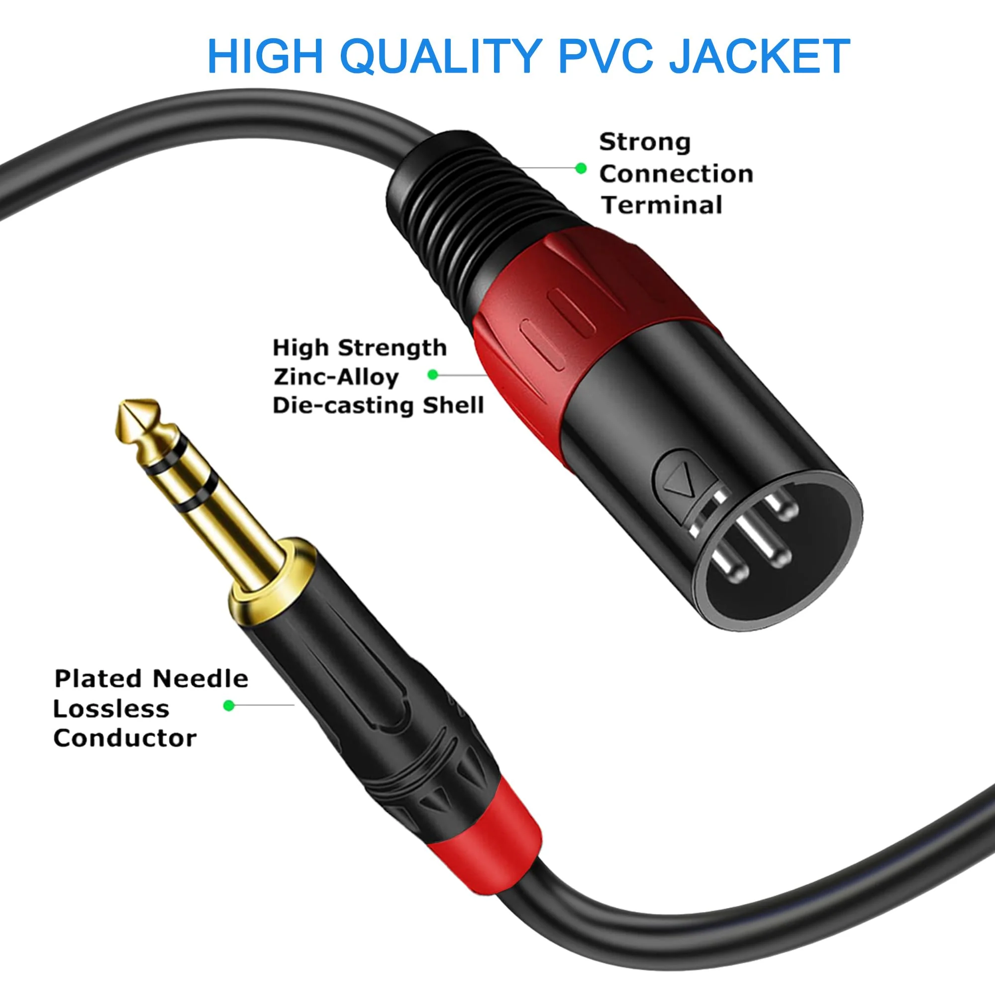 LanSenSu XLR to 1/4 TRS Stereo Adapter Cable, 2 Pack - 6.6ft, Compatible with Mixer, Microphone, XLR, Power Amplifier, Monitor 6.35mm to XLR Male-6.6ft - Image 4