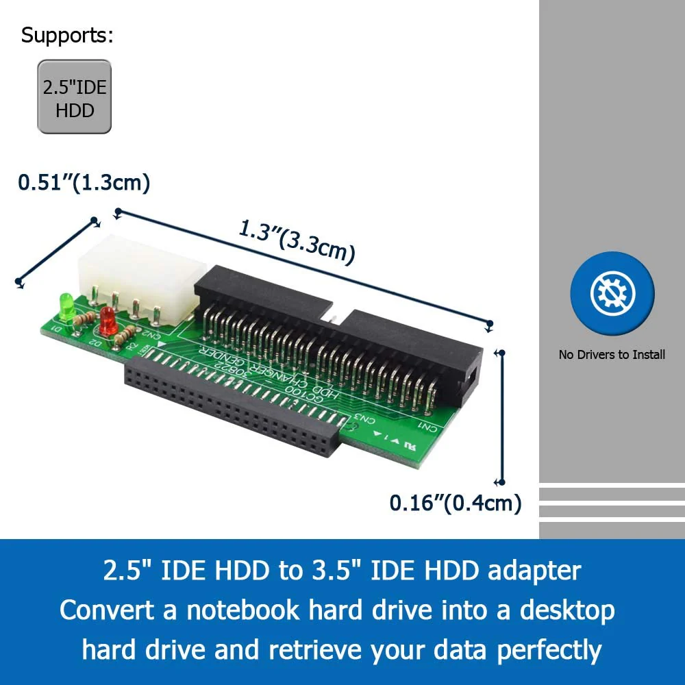 Laptop IDE to Desktop PC Adapter, 2.5 inch 44 Pin HDD Hard Disk Drive or SSD to 40 Pin 3.5 inch PATA Port Converter Card - Image 2