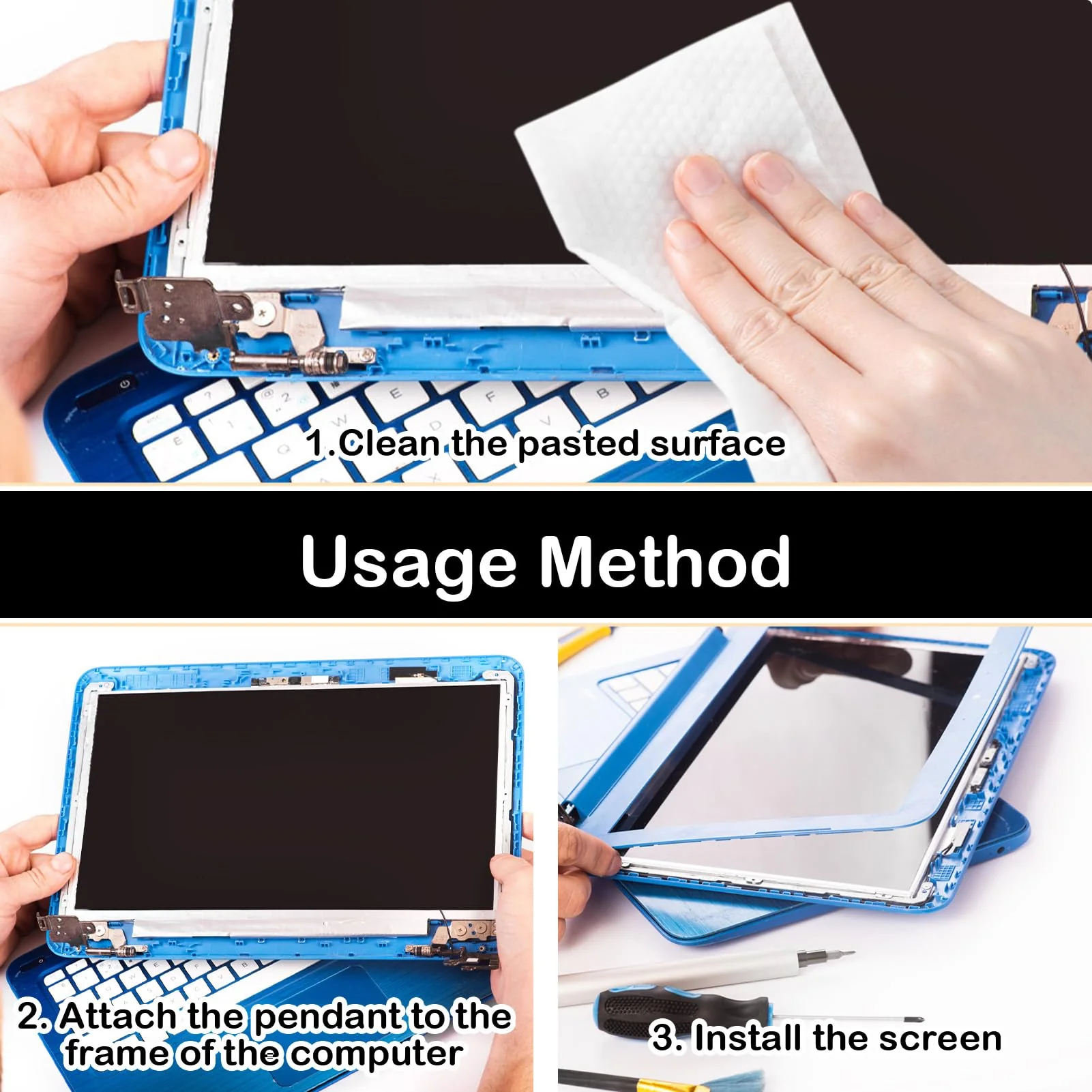 Laptop Screen Double Sided Tape for LED Display Replacement, Easy Stretch Adhesive Tape, Black Pull Tab Peel Tape, Non-Tracking Pull Resistant Adhesive Strips, Screen Repair Kit for Laptop - Image 4