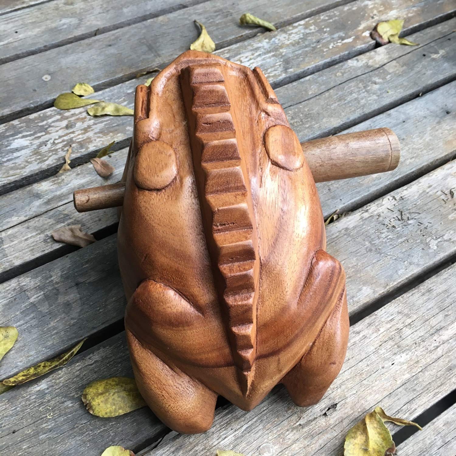 Large 7" Wood Frog Guiro Rasp Percussion Instrument Tone Block Frog Animal Shaped Figurine Wooden Handcraft Musical Lucky Frog Home Office Decoration (Tan) Tan - Image 5