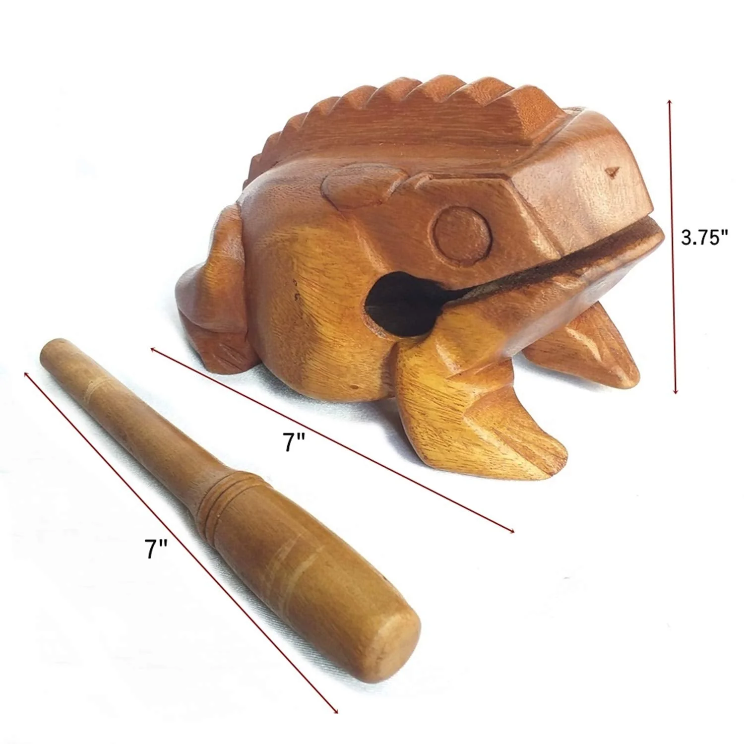 Large 7" Wood Frog Guiro Rasp Percussion Instrument Tone Block Frog Animal Shaped Figurine Wooden Handcraft Musical Lucky Frog Home Office Decoration (Tan) Tan - Image 6